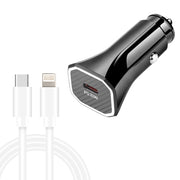 TE-P2 PD20W USB-C / Type-C Car Charger with Type-C to 8 Pin Data Cable(Black)