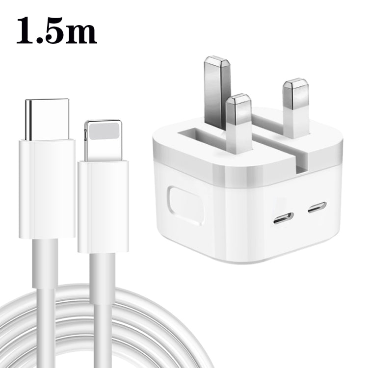 PD 35W Dual USB-C / Type-C Ports Charger with 1.5m Type-C to 8 Pin Data Cable, UK Plug