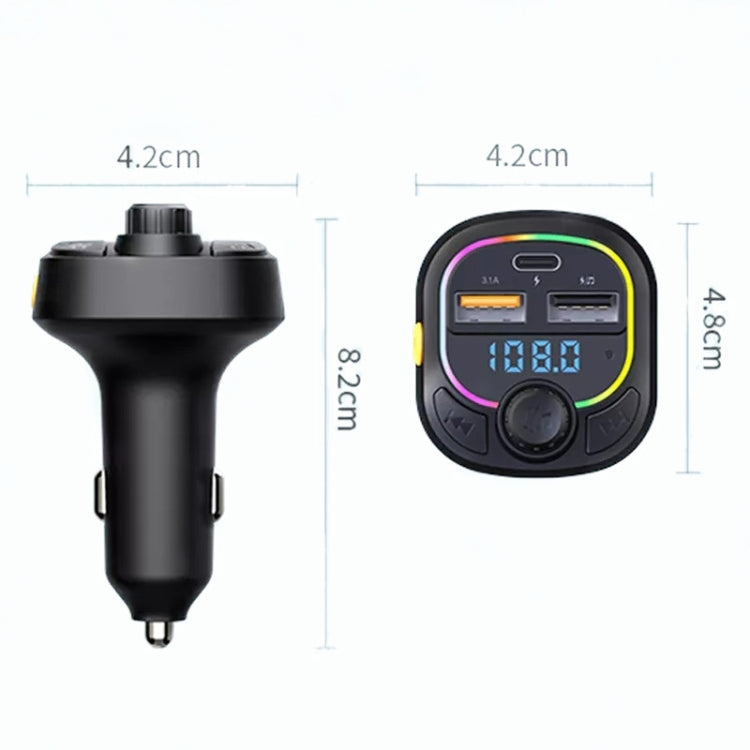 C28 Fast Charging Atmosphere Light Handsfree Car Kit Car Mp3 Player Stereo FM Transmitter