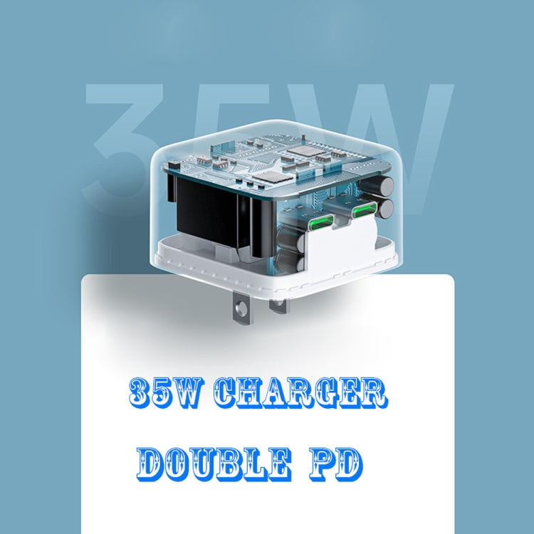 PD 35W Dual USB-C / Type-C Ports Charger with 1.5m Type-C to 8 Pin Data Cable, EU Plug
