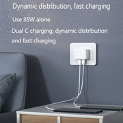 PD 35W Dual USB-C / Type-C Ports Charger with 2m Type-C to 8 Pin Data Cable, EU Plug