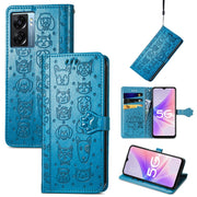 For OPPO A57 5G Cute Cat and Dog Embossed Horizontal Flip Leather Case(Blue)