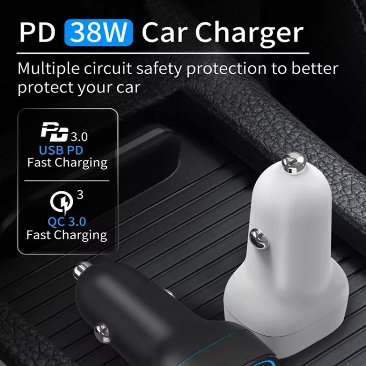 38W PD20W + QC3.0 USB Car Charger with USB to Micro USB Data Cable, Length: 1m(Black)
