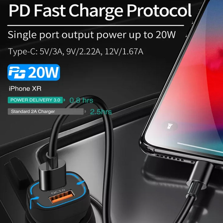 38W PD20W + QC3.0 USB Car Charger with USB to Micro USB Data Cable, Length: 1m(White)