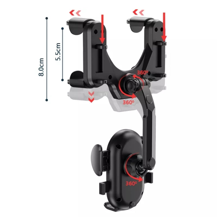 R004 Rearview Mirror 360 Rotatable Retractable Car Phone Holder