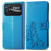 For Xiaomi Poco C40 Four-leaf Clasp Embossed Buckle Leather Phone Case(Blue)