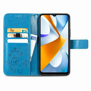 For Xiaomi Poco C40 Four-leaf Clasp Embossed Buckle Leather Phone Case(Blue)