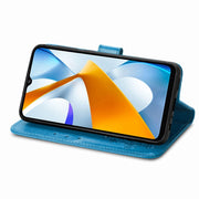 For Xiaomi Poco C40 Four-leaf Clasp Embossed Buckle Leather Phone Case(Blue)