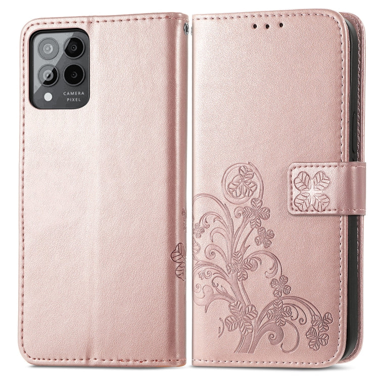 For T-Mobile Revvl 6 Pro 5G Four-leaf Clasp Embossed Buckle Leather Phone Case(Rose Gold)