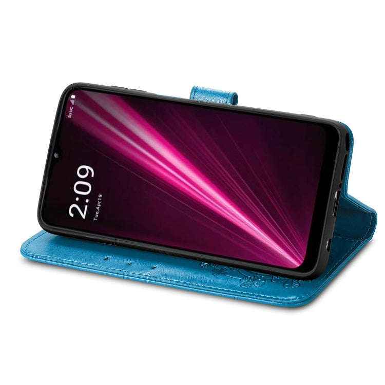 For T-Mobile Revvl 6 Pro 5G Four-leaf Clasp Embossed Buckle Leather Phone Case(Blue)