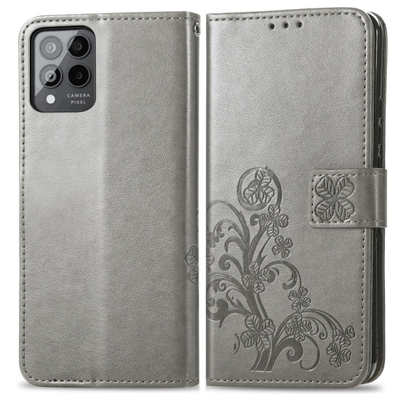 For T-Mobile Revvl 6 Pro 5G Four-leaf Clasp Embossed Buckle Leather Phone Case(Gray)