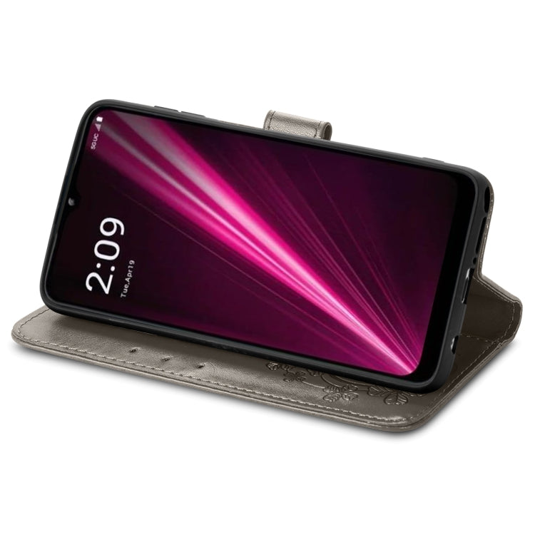 For T-Mobile Revvl 6 Pro 5G Four-leaf Clasp Embossed Buckle Leather Phone Case(Gray)