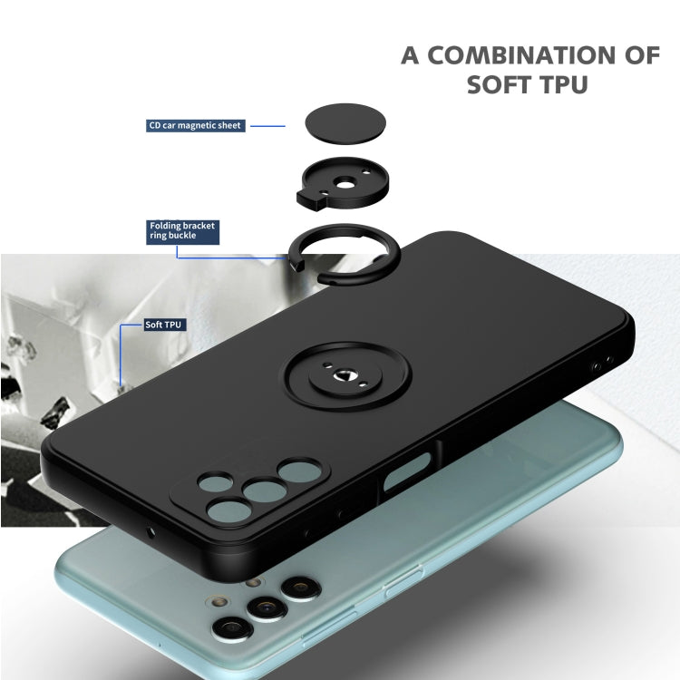 Ring Kickstand Silicone Phone Case For Samsung Galaxy A14 5G(Dark Blue)