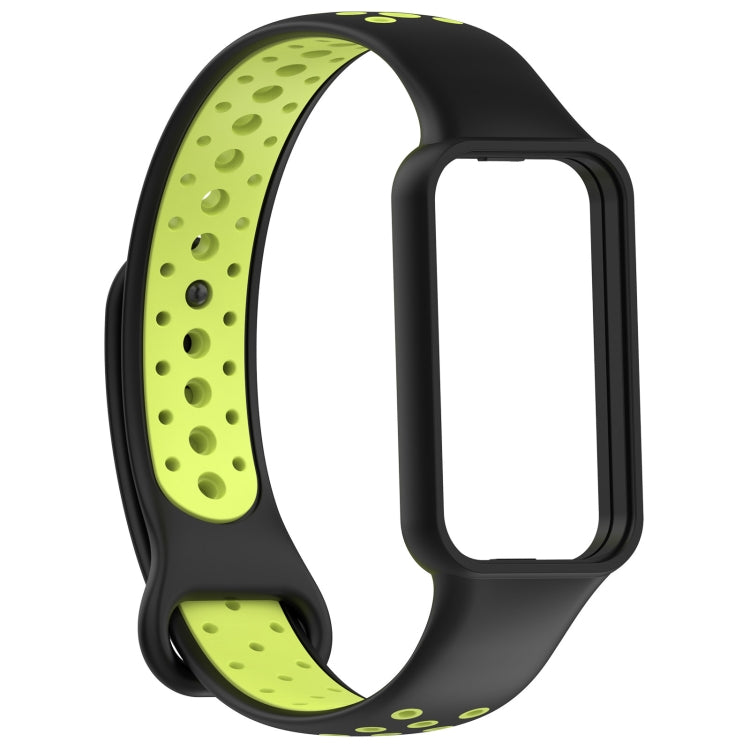 For Amazfit Band 7 Loop Two-Color Breathable Silicone Watch Band(Black+Lime)