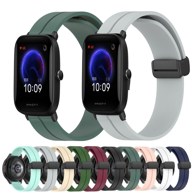 For Amazfit Pop Pro 20mm Solid Color Magnetic Clasp Silicone Watch Band(Midnight Blue)