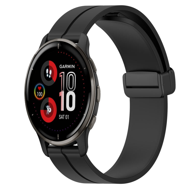 Compatible with Garmin Venu 2 Plus 20mm Solid Color Magnetic Clasp Silicone Watch Band(Black)
