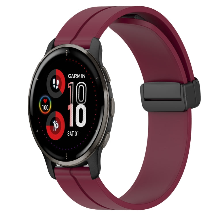 Compatible with Garmin Venu 2 Plus 20mm Solid Color Magnetic Clasp Silicone Watch Band(Wine Red)
