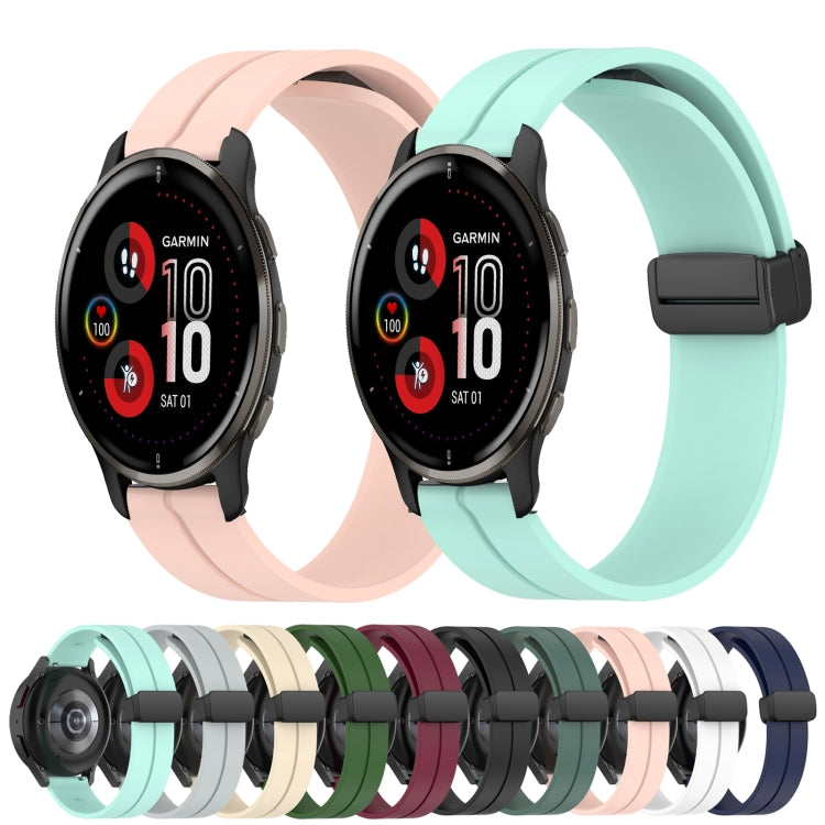 Compatible with Garmin Venu 2 Plus 20mm Solid Color Magnetic Clasp Silicone Watch Band(Black)