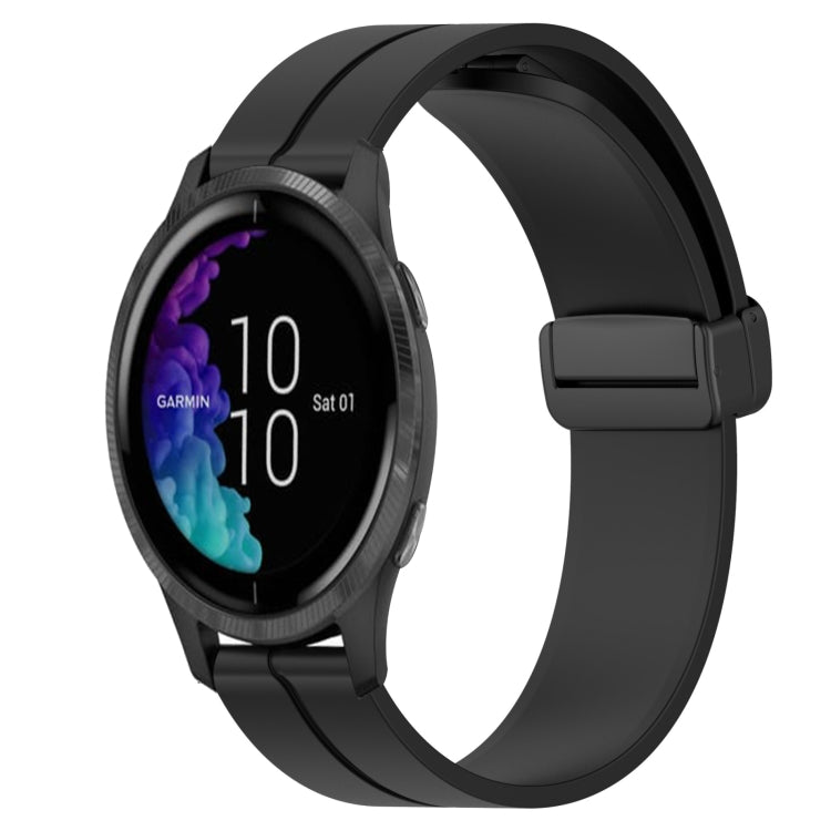 Compatible with Garmin Venu 20mm Solid Color Magnetic Clasp Silicone Watch Band(Black)