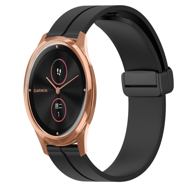 Compatible with Garminmove Luxe 20mm Solid Color Magnetic Clasp Silicone Watch Band(Black)