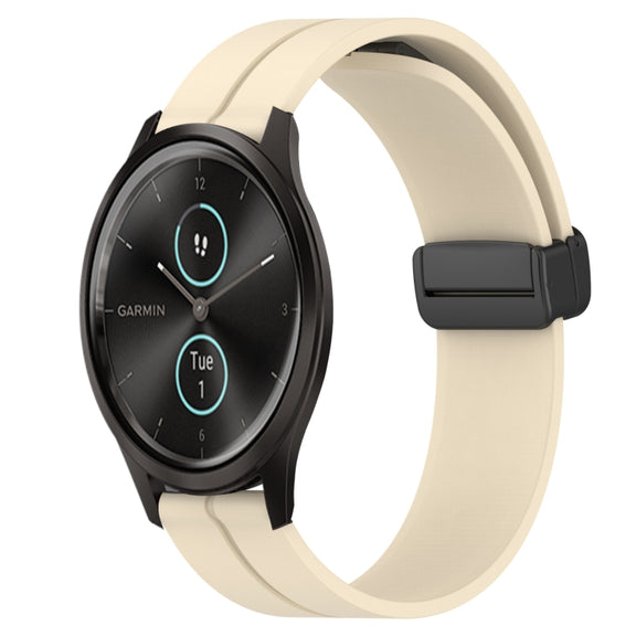 Compatible with Garmin Garminmove Style 20mm Solid Color Magnetic Clasp Silicone Watch Band(Beige)