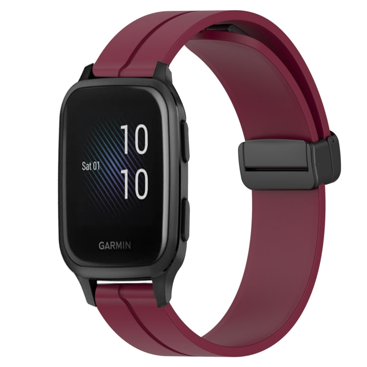 Compatible with Garmin Venu Sq 2 Music 20mm Solid Color Magnetic Clasp Silicone Watch Band(Wine Red)