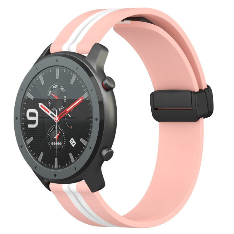 For Amazfit GTR 47mm 22mm Folding Magnetic Clasp Silicone Watch Band(Pink+White)
