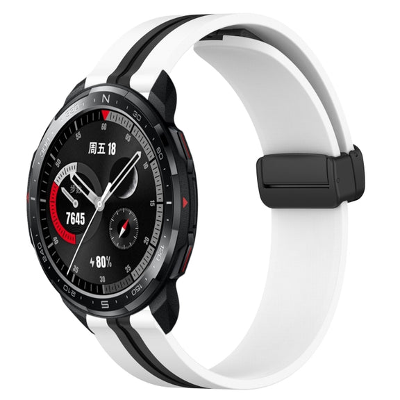 For Honor Watch GS Pro 22mm Folding Magnetic Clasp Silicone Watch Band(White+Black)