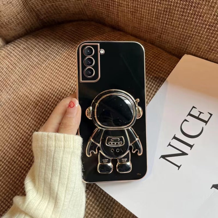 For Samsung Galaxy A50 Plating Astronaut Holder Phone Case(Black)