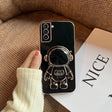 For Samsung Galaxy A50 Plating Astronaut Holder Phone Case(Black) - Galaxy Phone Cases by PMC TechLife | Online Shopping South Africa | PMC TechLife