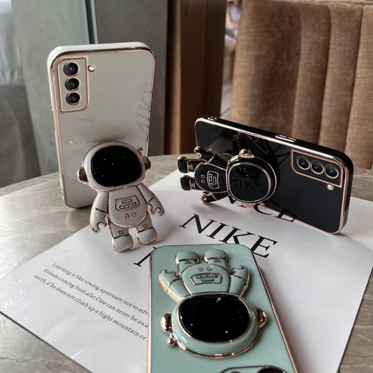 For Samsung Galaxy A50 Plating Astronaut Holder Phone Case(Black)