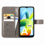 For Xiaomi Redmi A1 Four-leaf Clasp Embossed Buckle Leather Phone Case(Gray)