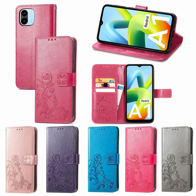 For Xiaomi Redmi A1 Four-leaf Clasp Embossed Buckle Leather Phone Case(Gray)