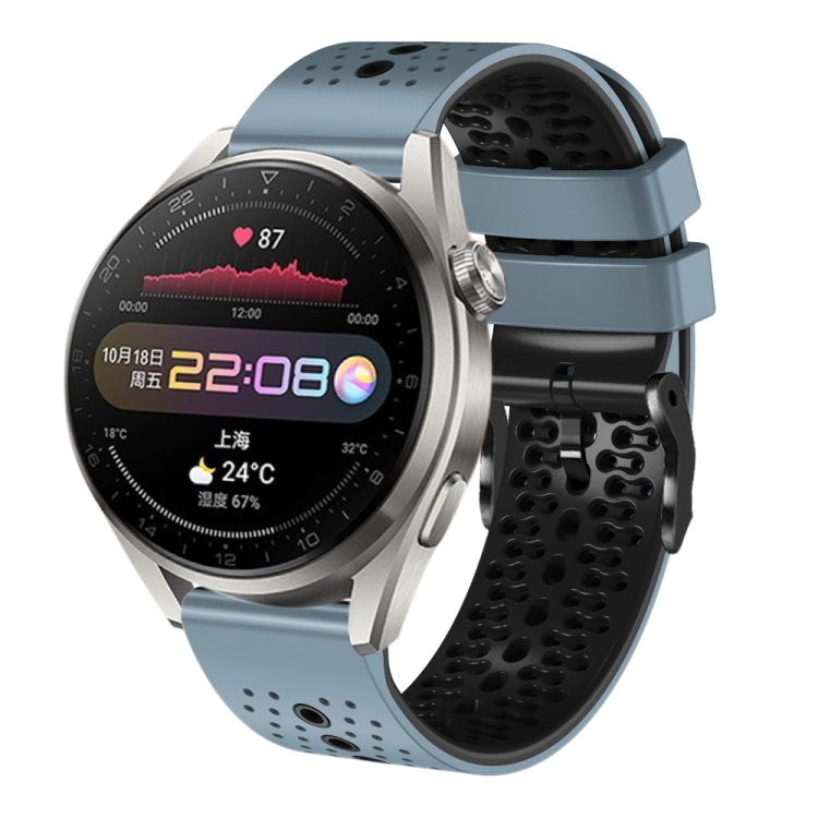 For Huawei Watch 3 Pro 22mm Perforated Two-Color Silicone Watch Band(Blue+Grey)