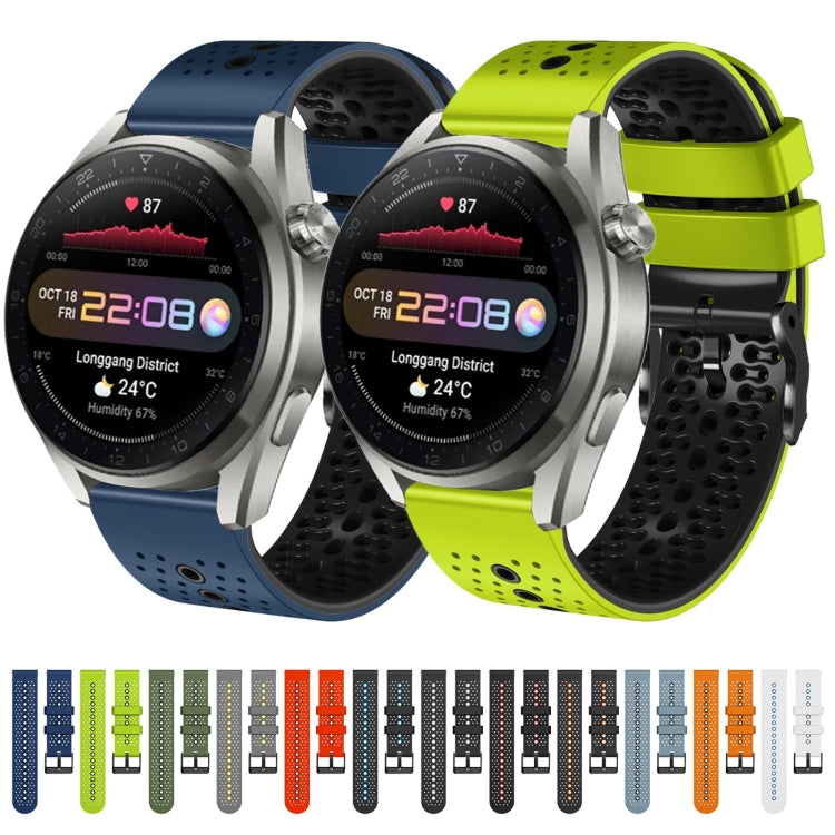 For Huawei Watch 3 Pro New 22mm Perforated Two-Color Silicone Watch Band(White+Blue)