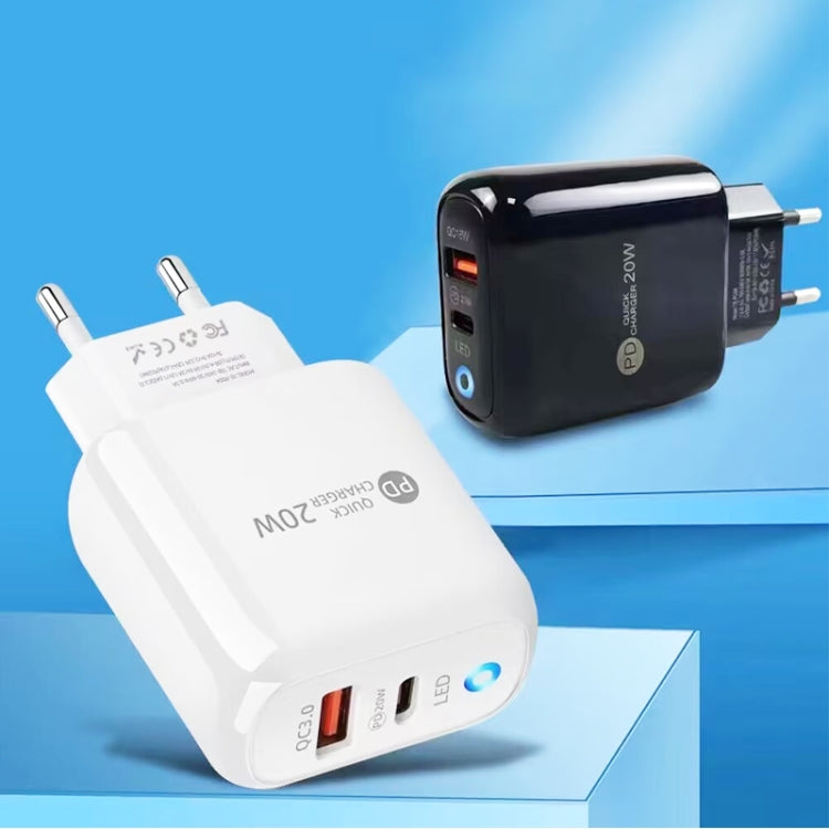 PD04 PD20W Type-C + QC18W USB Mobile Phone Charger with LED Indicator, EU Plug(White)