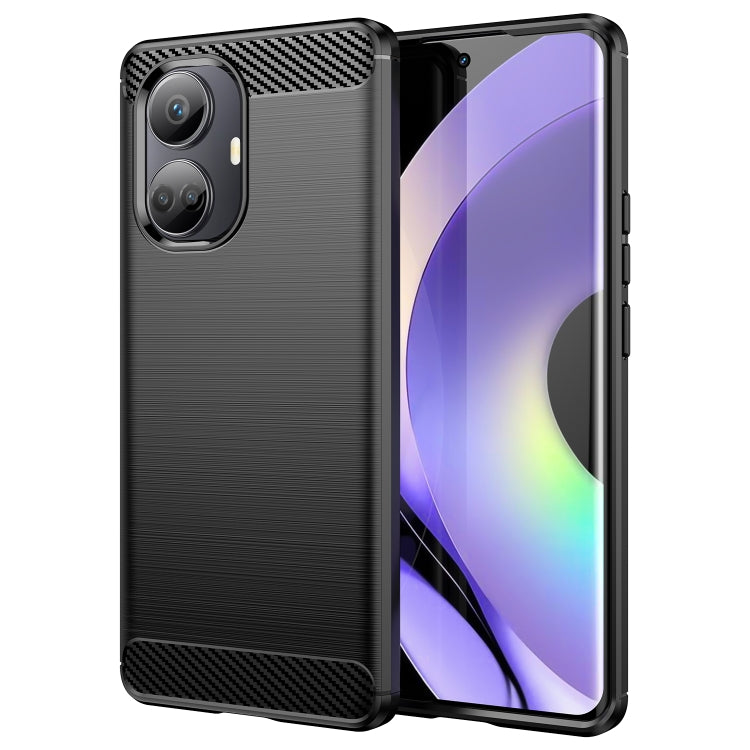 For Realme 10 Pro+ Brushed Texture Carbon Fiber TPU Phone Case(Black)