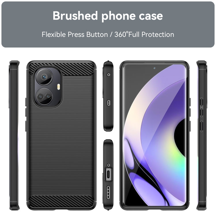 For Realme 10 Pro+ Brushed Texture Carbon Fiber TPU Phone Case(Black)