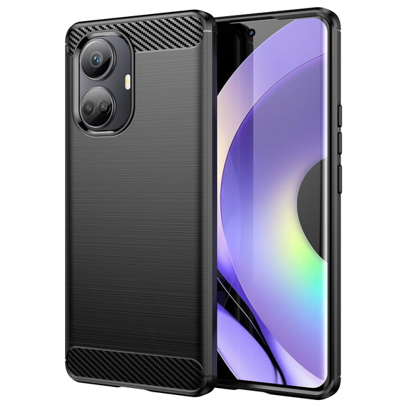 For Realme 10 Pro+ Brushed Texture Carbon Fiber TPU Phone Case(Black)