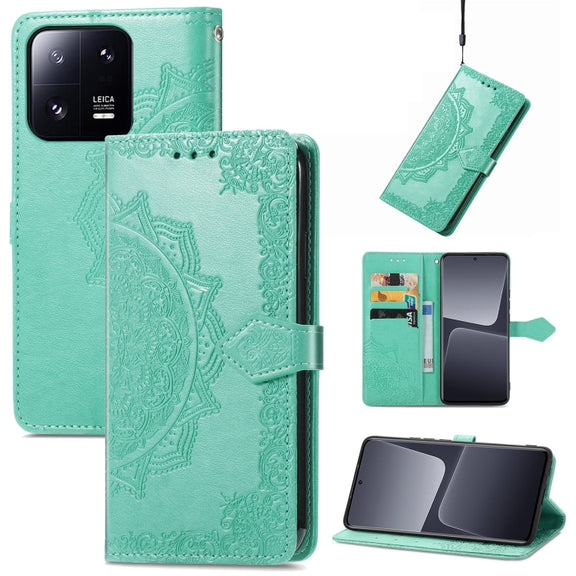 For Xiaomi 13 Mandala Flower Embossed Leather Phone Case(Green)
