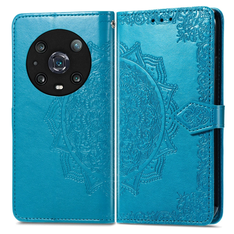 For Honor Magic 4 Pro Mandala Flower Embossed Leather Phone Case(Blue)