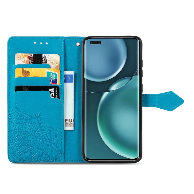 For Honor Magic 4 Pro Mandala Flower Embossed Leather Phone Case(Blue)