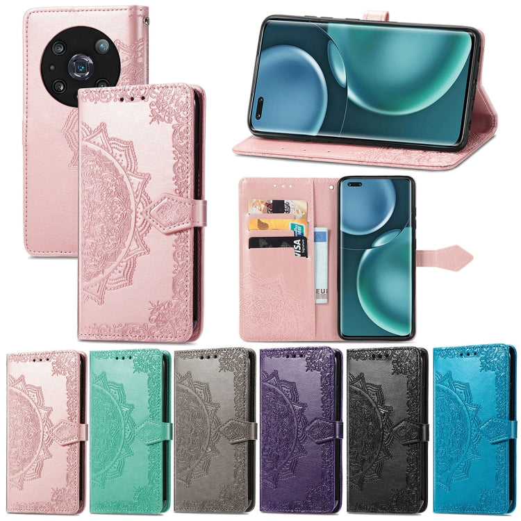 For Honor Magic 4 Pro Mandala Flower Embossed Leather Phone Case(Blue)