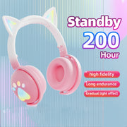 KE28 RGB Cute Cat Ears Bluetooth Wireless Music Headset with Detachable Mic(Pinple)