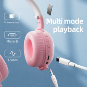 KE28 RGB Cute Cat Ears Bluetooth Wireless Music Headset with Detachable Mic(Pinple)