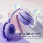 KE28 RGB Cute Cat Ears Bluetooth Wireless Music Headset with Detachable Mic(Blue)