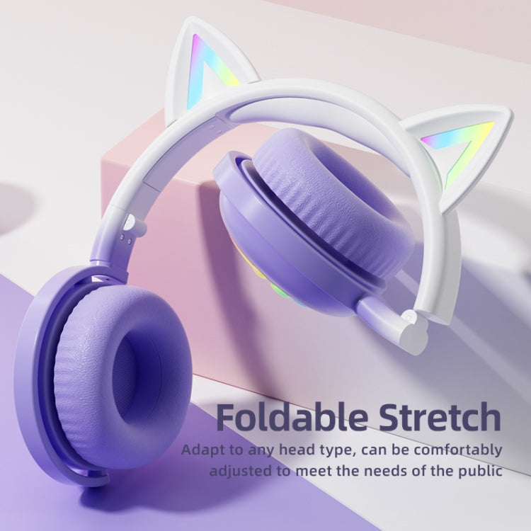 KE28 RGB Cute Cat Ears Bluetooth Wireless Music Headset with Detachable Mic(Pinple)