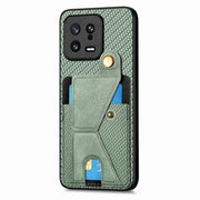 For Xiaomi 13 Carbon Fiber Wallet Flip Card Holder Phone Case(Green)