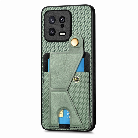 For Xiaomi 13 Carbon Fiber Wallet Flip Card Holder Phone Case(Green)