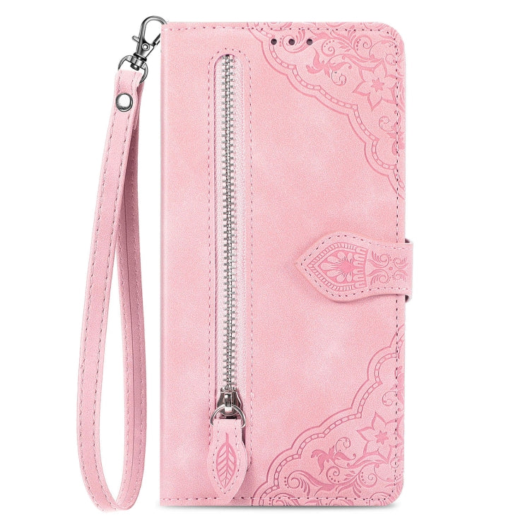 For Xiaomi 13 Lite Embossed Flower Zipper Leather Phone Case(Pink)
